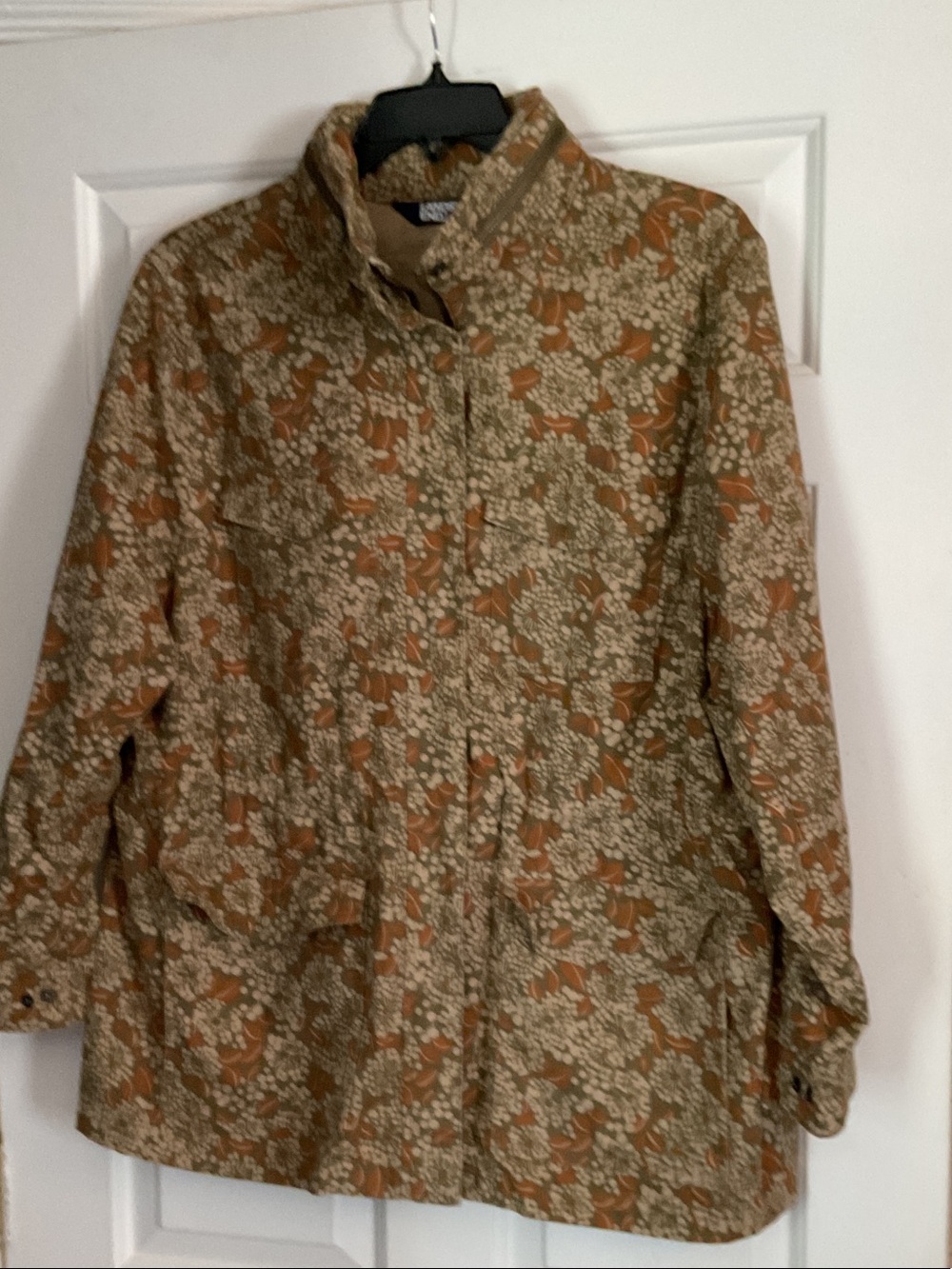 Lands' End Olive, Orange & Tan Floral Utility Jacket